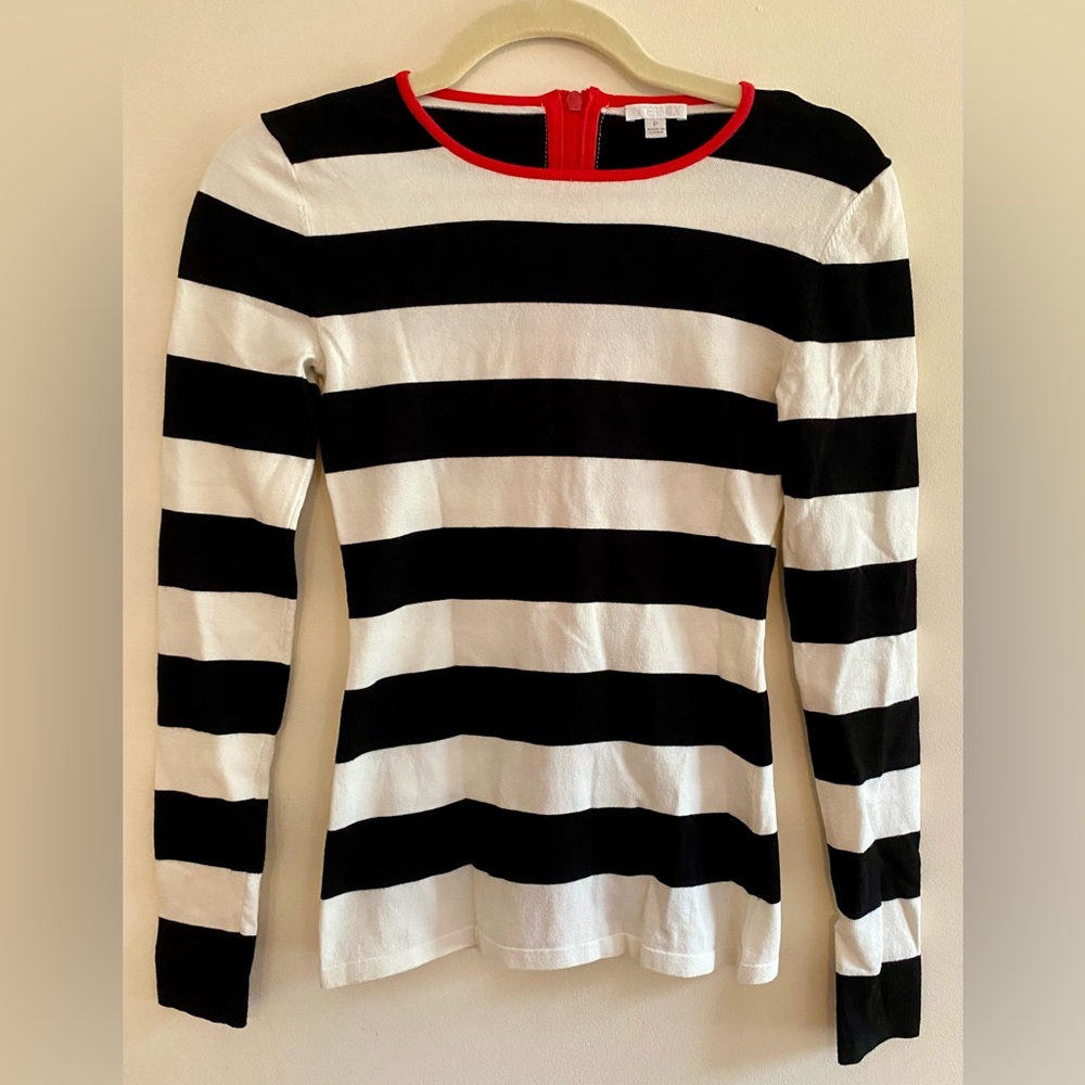 Intermix Contrast Striped Knit Zipperback Top
